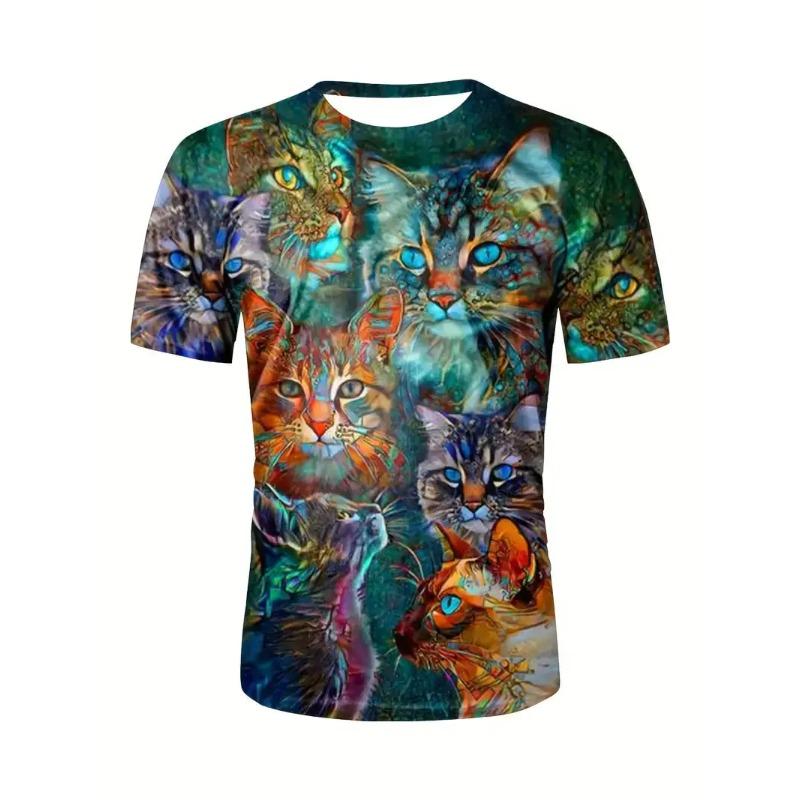 Novelty Beach Cat Beer Pattern Print T-shirt 3D Men Women Trend Personality Tops Oversized Short sleeve Crew Neck Streetwear Tee