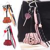 Braided Rope Pumpkin Pendant Faux Leather Keychain Pendant, Halloween Bag Charm with Decorative Ornament Rope, Accessory for Backpacks Handbags Purse