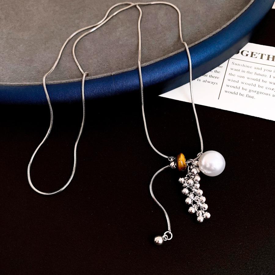 Korean ins style simple fringed pleated pearl necklace women s sweater chain necklace