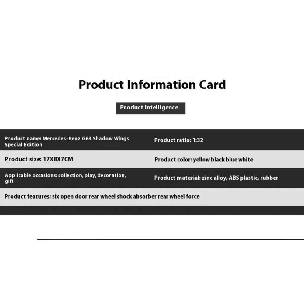 1/32 Mercedes Benz AMG G63 Shadow Wings Off Road SUV Alloy Diecast Metal Model Car Collectibles Children's Holiday Birthday Gift