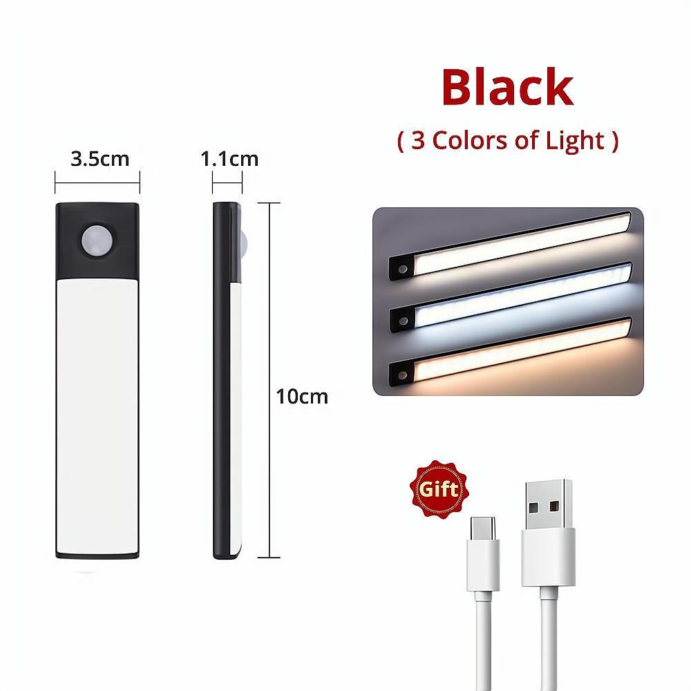 Night Light 3color In One Home Lamp Motion Sensor Wireless USB Under Cabinet Dormitory Wardrobe Closet Cupboard Indoor Lighting