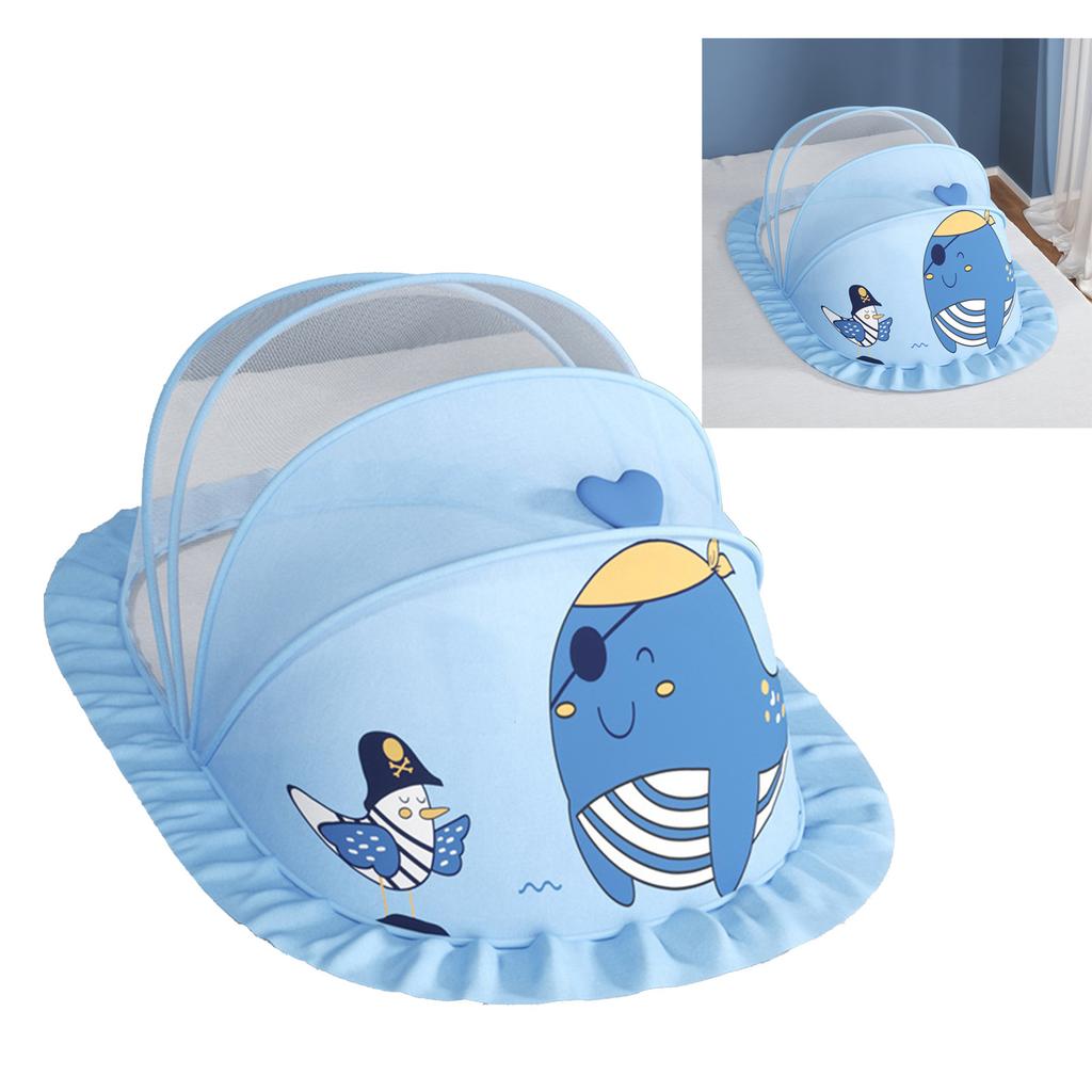 Baby Fly Net Tent Portable Bottomless Breathable Folding Net Bed Tent for Kids Sleeping Blue