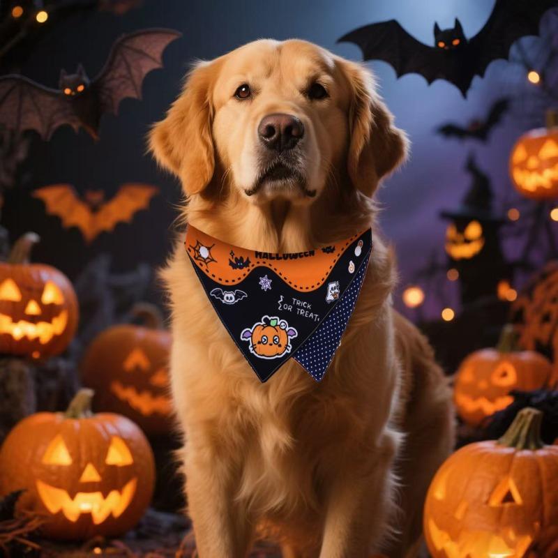 Dreieckiges Haustier-Hundebandana - Halloween Lustiger Kürbis Verstellbar Großer Hund Haustier Feuchttuch