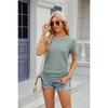 Spring Summer New Women's Solid Color Crew Neck Loose Short Sleeve T-shirt Drawstring Top For Amazon Cross-border Foreign Trade