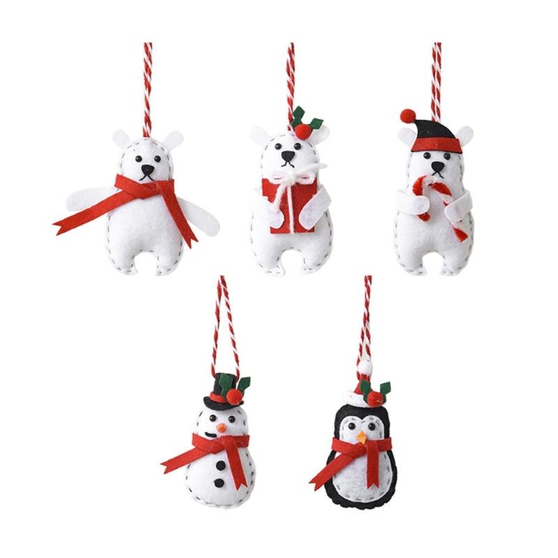Soft Felt Christmas Tree Decoration Set, 5 Piece Holiday Tree Hanging Ornament With Pre Attached Cords for Tree, Entrydoor, and Festival Wall Display