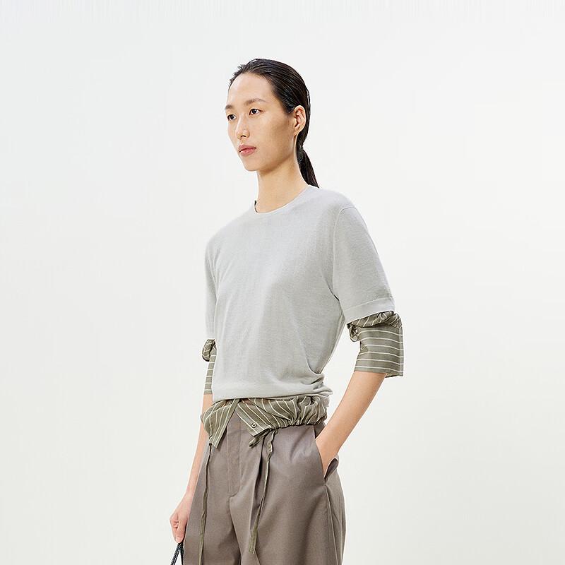 

LESS 2025 Летний пуловер с круглым вырезом и короткими рукавами из 100% кашемира L