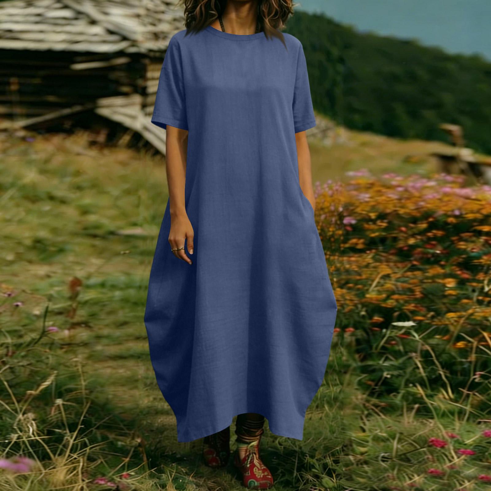 

Жіноча Модна Кольорова Сукня З Коротким Рукавом З Кишенею S