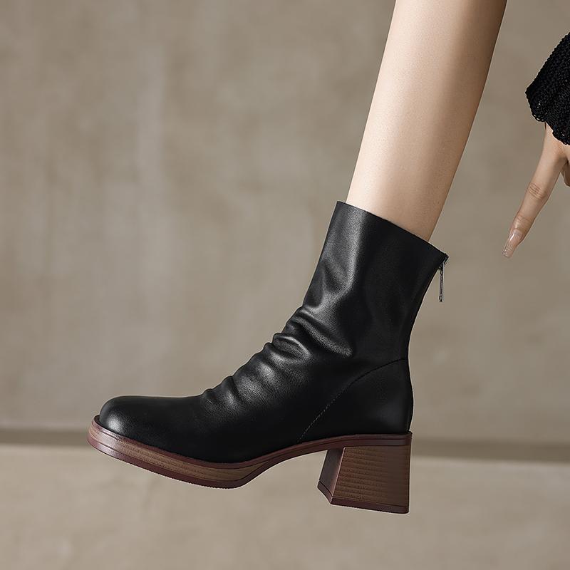 2024 Winter New Women's Shoes Vintage Chelsea Boots Women's Shoes Women's Ankle Boots Genuine Leather Western Women Boots Retro