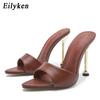 Fashion Eilyken Summer Slippers Design Strange Women Mule Thin Heels Sandals Flip Flops Pointed Toe Slides Party Shoes