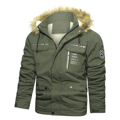 Winter Men's Hooded and Fleece Jacket New Casual Thick Warm Fur Collar Jacket