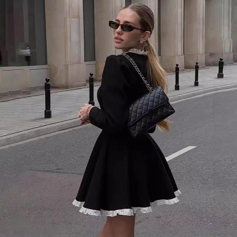 Rochie mini cu decolteu din dantelă, rochii subțiri cu mâneci întregi, elegante, cu talie înaltă, rochii retro temperament pentru femei