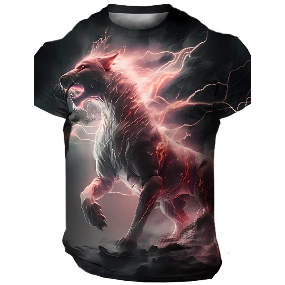 Mens T Shirt Tiger 3D Print T Shirt Harajuku Summer T Shirt O Neck Lightning Leopard Pattern Short Sleeve Top Oversized Clothing