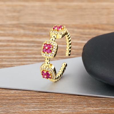 

Nidin Luxury Women s Open Adjustable Ring Gold Plated 4 Colors Shine Zircon Jewelry Crystal for Female Engagement Party Gifts рожевий червоний колір