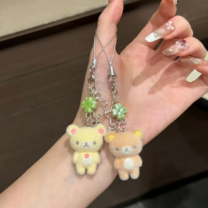 Trend Cute Bear Rilakkumas Flocking Pendent Ccd Hanging Rope Phone Charm Keychain Bag Decor Surprise Gift For Gifts