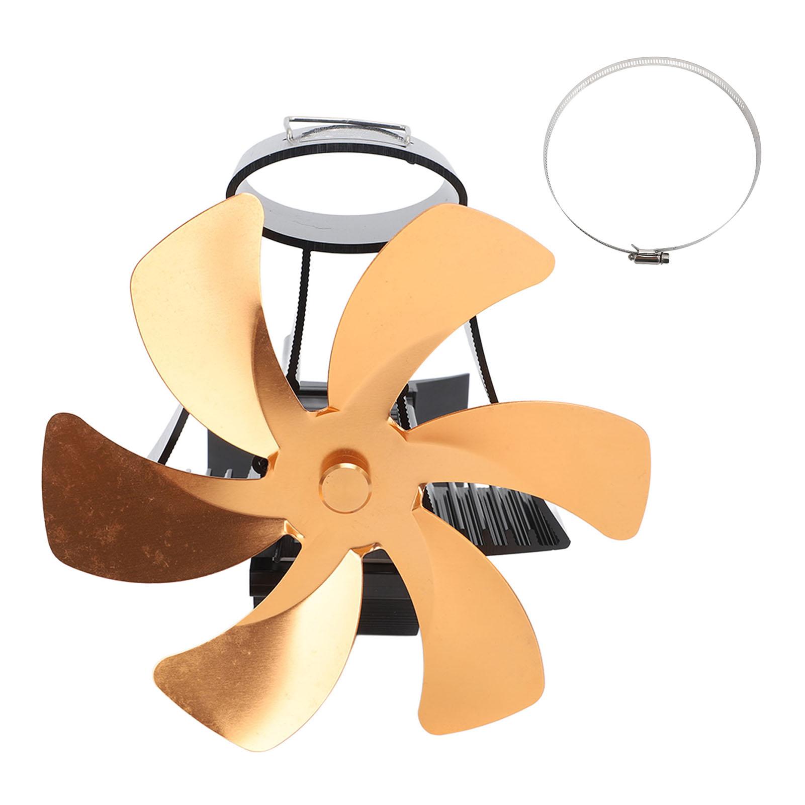 6 Blade Magnet Wall Mount Heat Powered Stove Fan Pipe Fireplace Fan Magnetic Installation for Wood Log Burners Gold oro