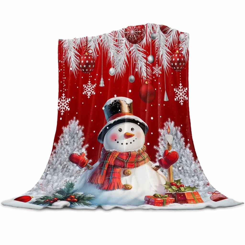 Christmas Snowman Series Digital-printed Polyester Bedroom Velvet Flannel Cover Blanket Fleece Soft Sofa Cover Blankets for Beds