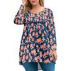 Dames pluss størrelse topp, hageskrage langermet skjorte, moteriktig blomsterprint avslappet topp