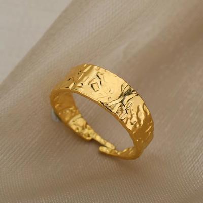 Minimalist Texture Stainless Steel Geometric Rings For Women Gold Color Adjustable Ring Aesthetic Wedding Christmas Jewelry Gift