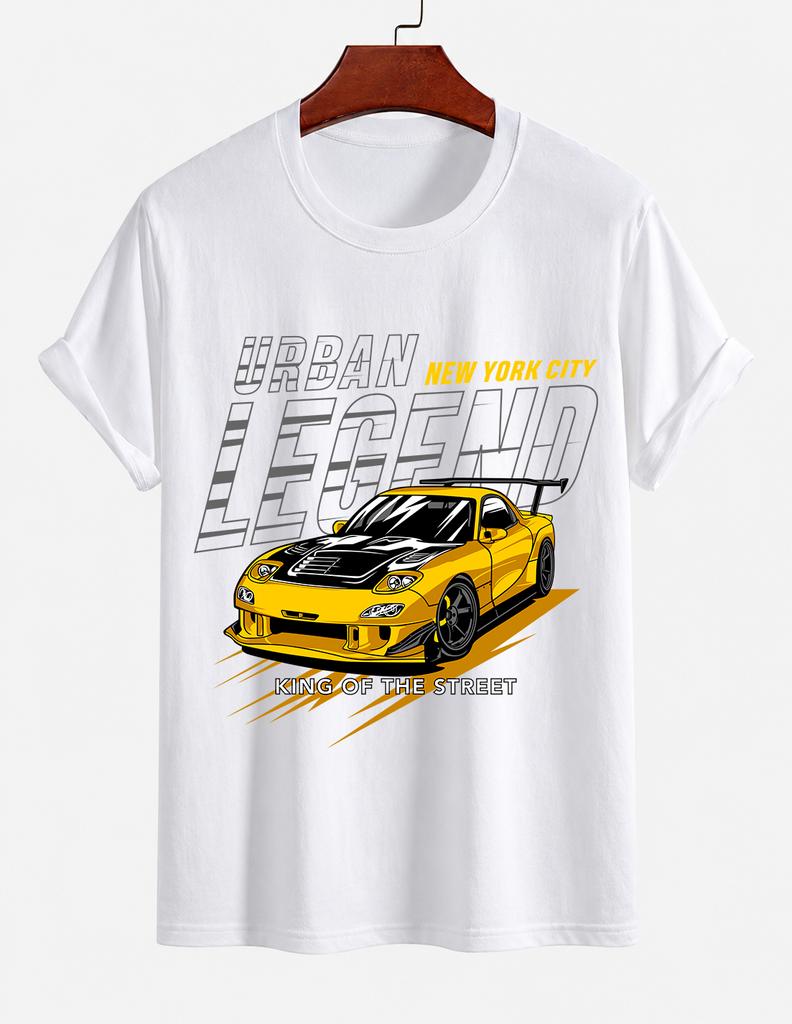 Unisexs Pure Cotton Solid Color Tshirt Urban Legend Street King Jdm Sports Car Print Crew Neck Short Sleeve Street Casual Top