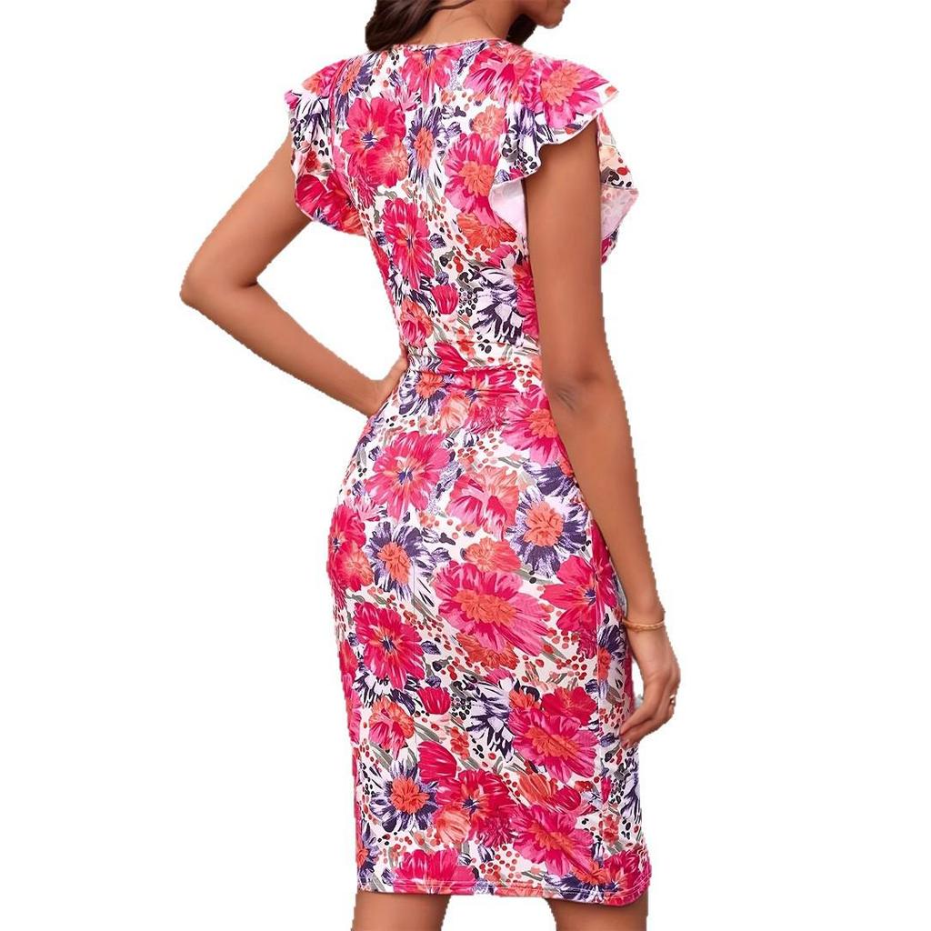2025 Spring/Summer Sexy Ruffle Sleeve Floral Print Dress for Women