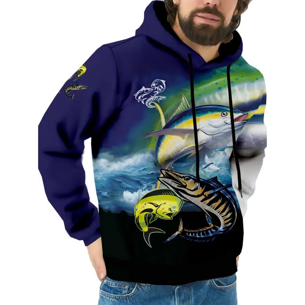 Módní rybářská grafická mikina s kapucí Pohodlný outdoorový pulovr 3D potisk Dlouhý rukáv Top Streetový Oversized Streetwear Oblečení