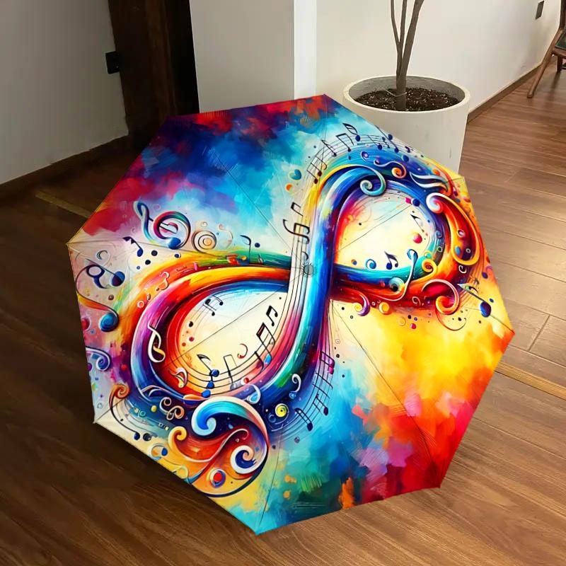 

Colorful Infinity Symbol Music Notes Automatic Opening Folding Umbrella - Portable 3-Fold Design with 8-Bone Iron Frame, Perfect for Festiva