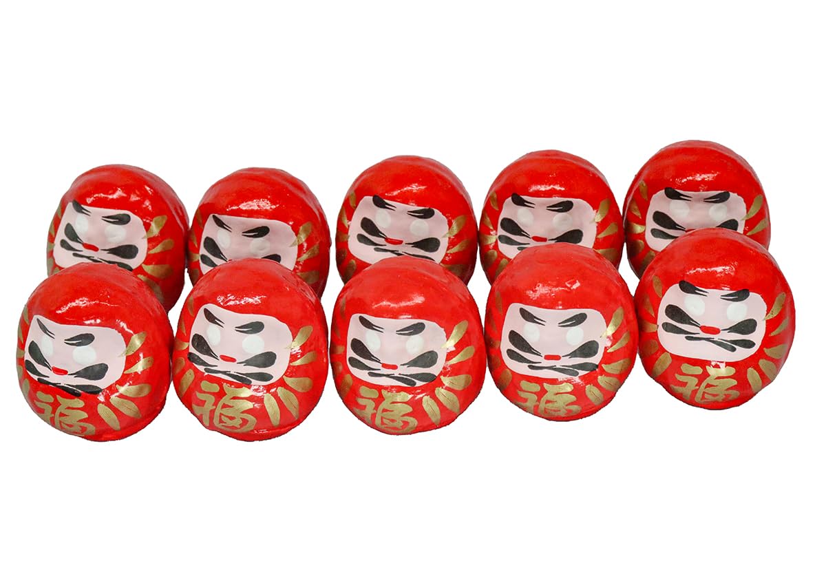 

Daruma Size 0 Long x Wide x Set of 10 Commercial Japanese-Made Papier-Mache Dolls, (4.5cm 3.5cm 3.5cm Deep), Red, (For Use)
