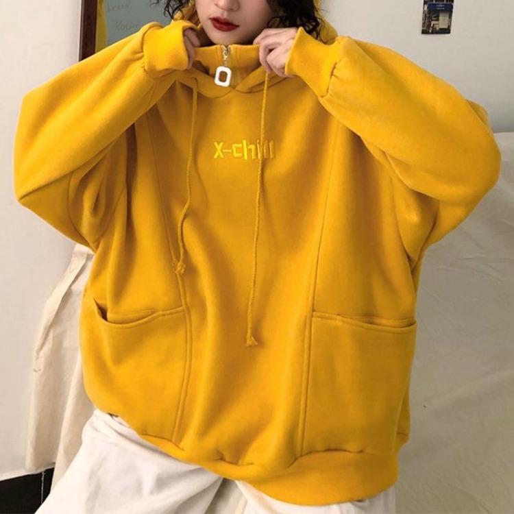 Fashion Plus Size Women's Hooded Sweatshirt Casual Loose Fleece Pullover Fake Two Pieces Top