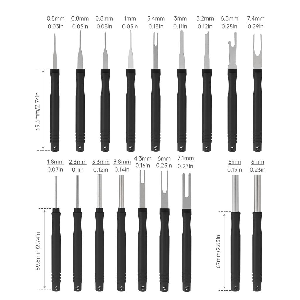 18pcs Stainless Steel Car Terminal Removal Tool Kit for Connector Electrical Pins Needle Extractor Automobile Disassembly Tools