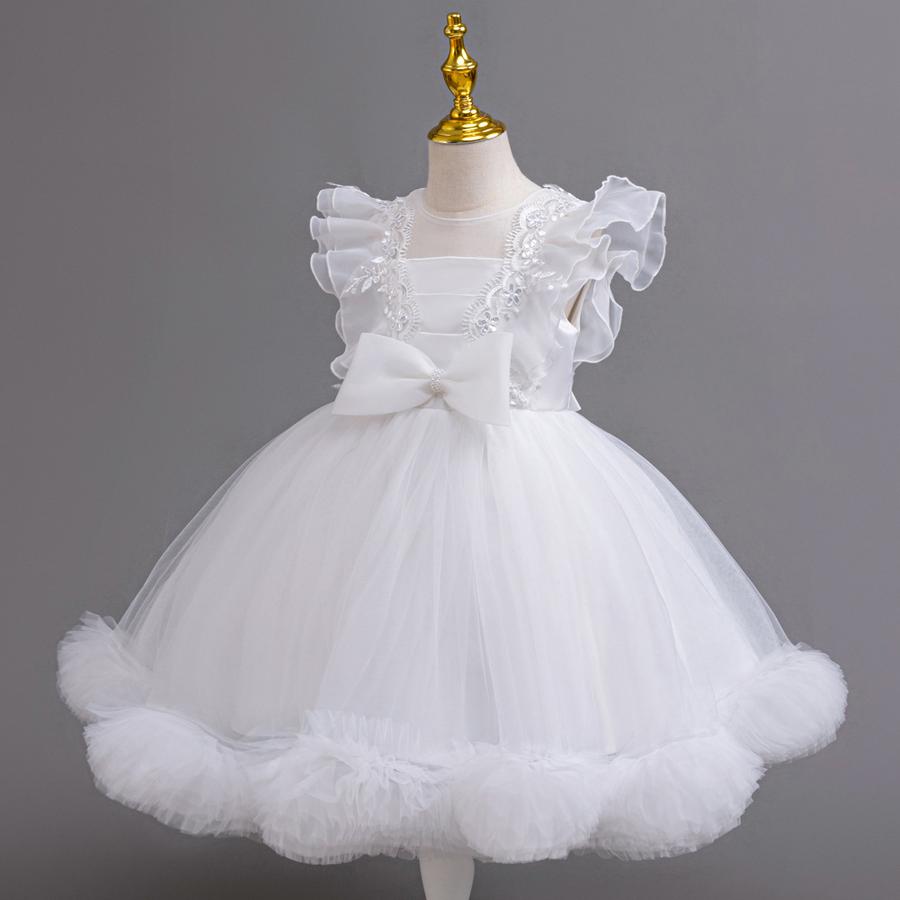 New Kids Net Lace Princess Dress with Frills, Large Size Girls' Birthday Outfit