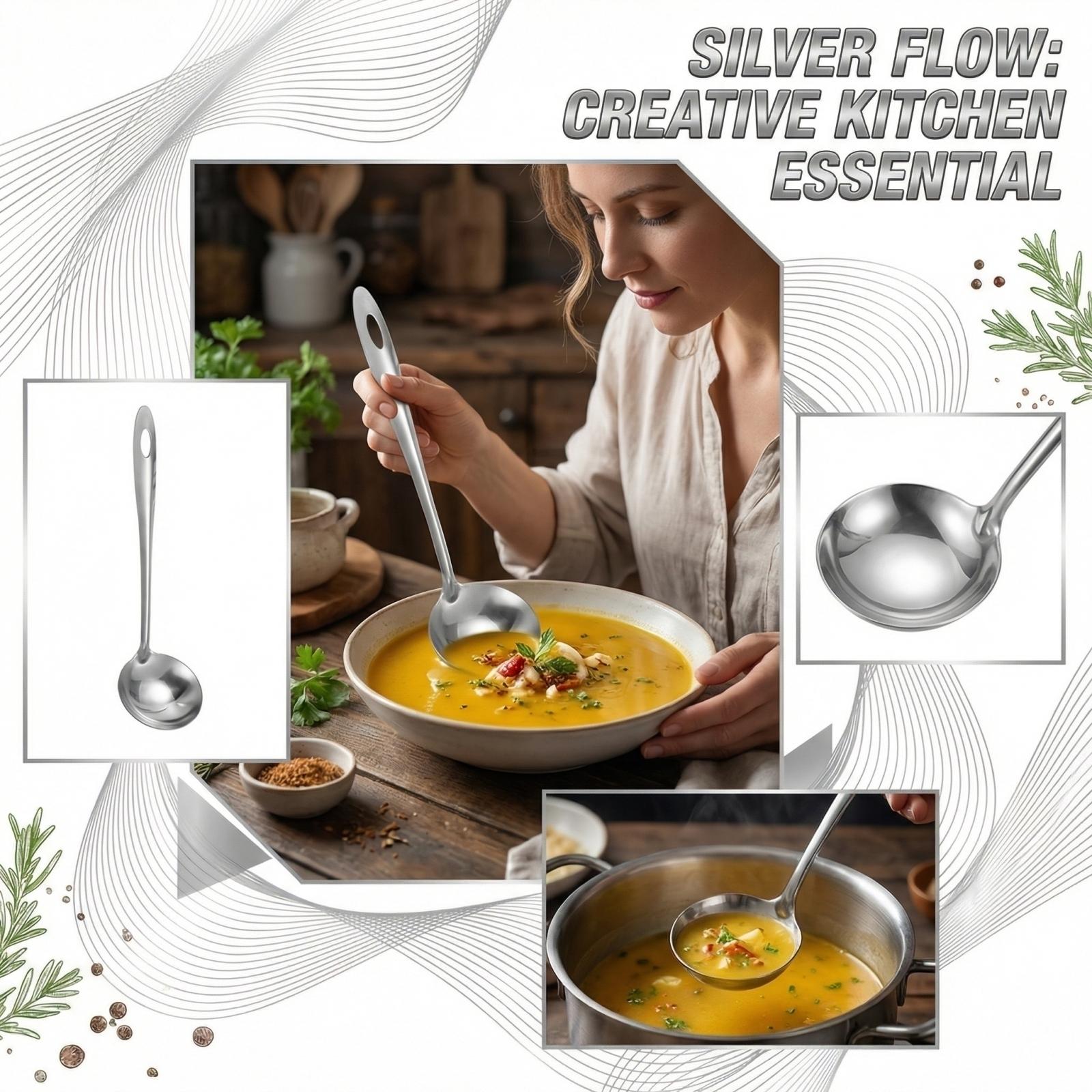 Home Stainless Steel Creative Round Headed Soup Spoon Leaky Spoon Long Handled Spoon