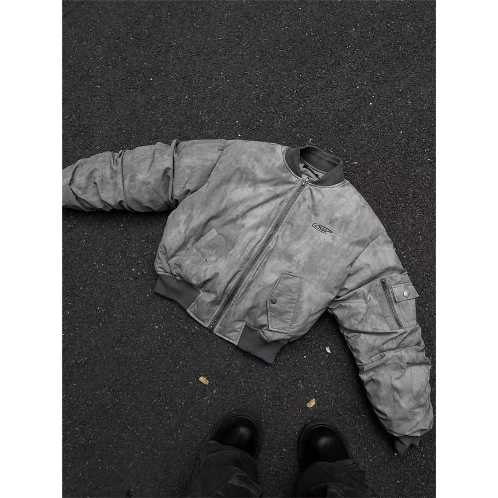 מעילי רוח רטרו שוממים עיצוב קפלים מעיל טיסה חליפת בייסבול חליפת כותנה פארקות אמריקאיות היפ הופ מעיל חורף גבר חדש