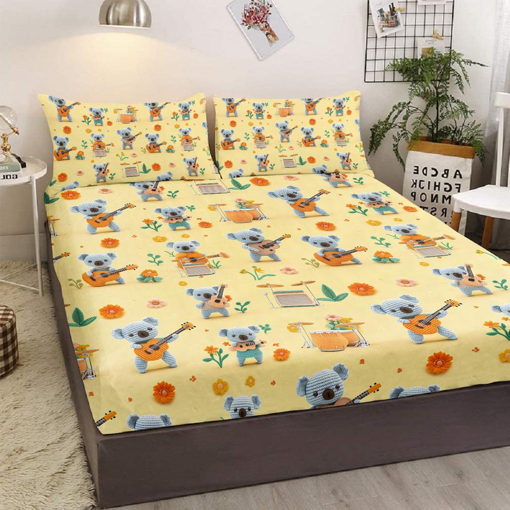 Zestaw pościeli 3-częściowy Koala Guitar, styl literacki, z 2 poszewkami na poduszki, odpowiedni do sypialni (Hobby, Osobowość)