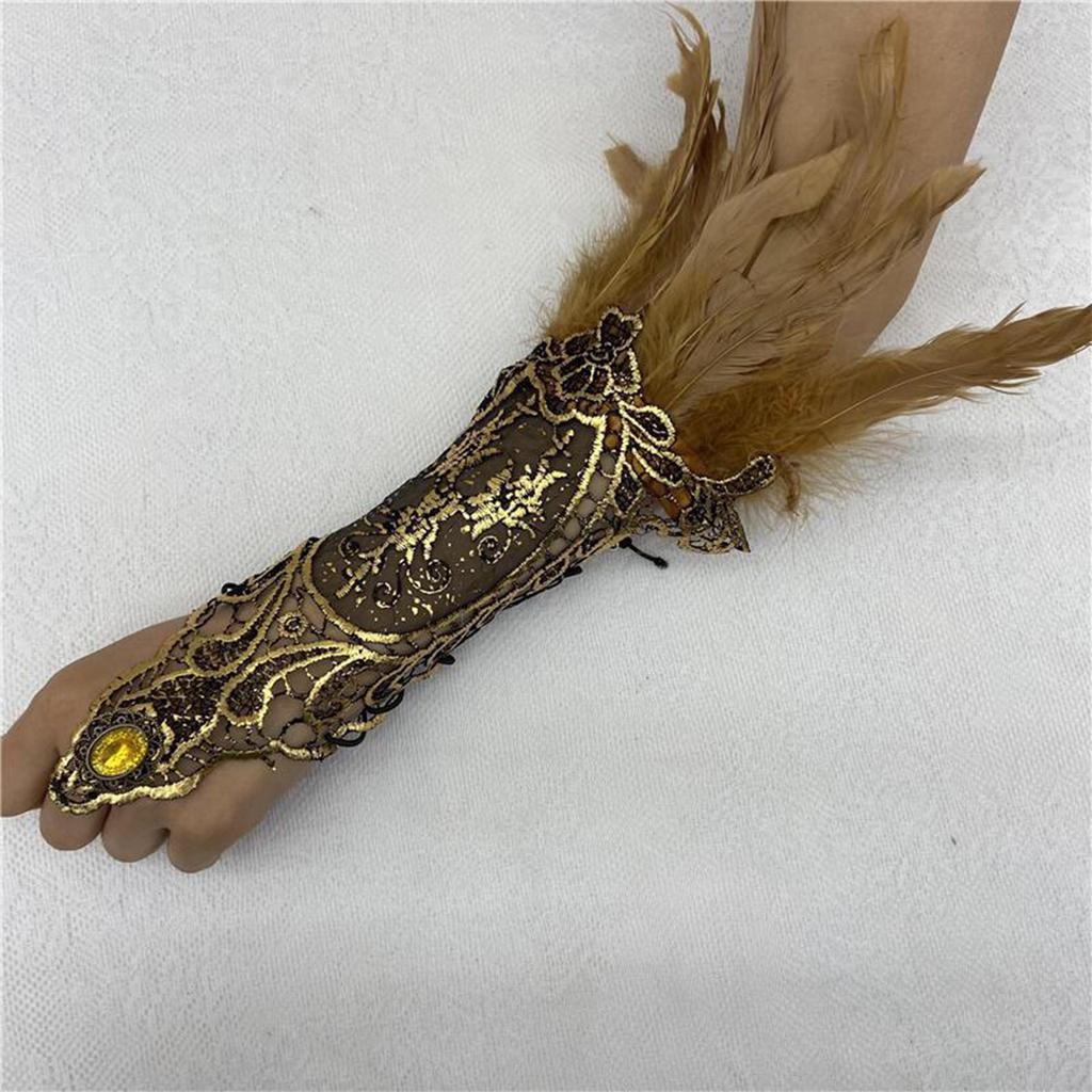 Bracelet Plume Gant Plume Gothique Dentelle Dorée Creuse Manchette Dentelle