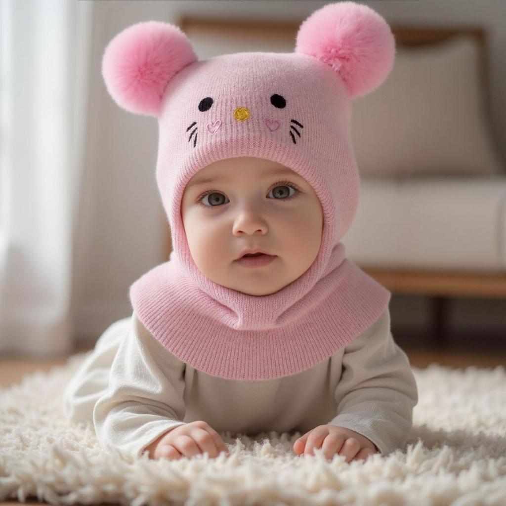 Kinder Bestickte Cartoon Katze Mütze Gestrickte Warme Babymütze Herbst und Winter Baby Jungen und Mädchen Strickmütze