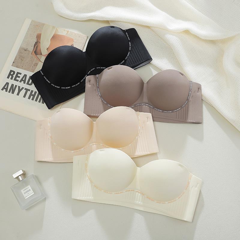 /Half Cup of Student Letter Splicing, Gathered Non-slip Bra Can Be Worn Without Straps