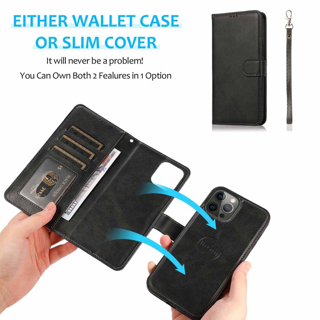 For iPhone 16 Pro Case Magnetic Detachable 2-in-1 Wallet Stand PU Leather Phone Cover