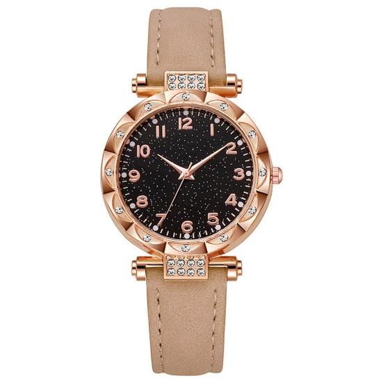 

Quartz Watch for Women Luminous Compact Wristwatch Elegant Arabic Numerals Watch Easy Night Reading Rhinestones Watch for Students Office Party Gifts бежевий