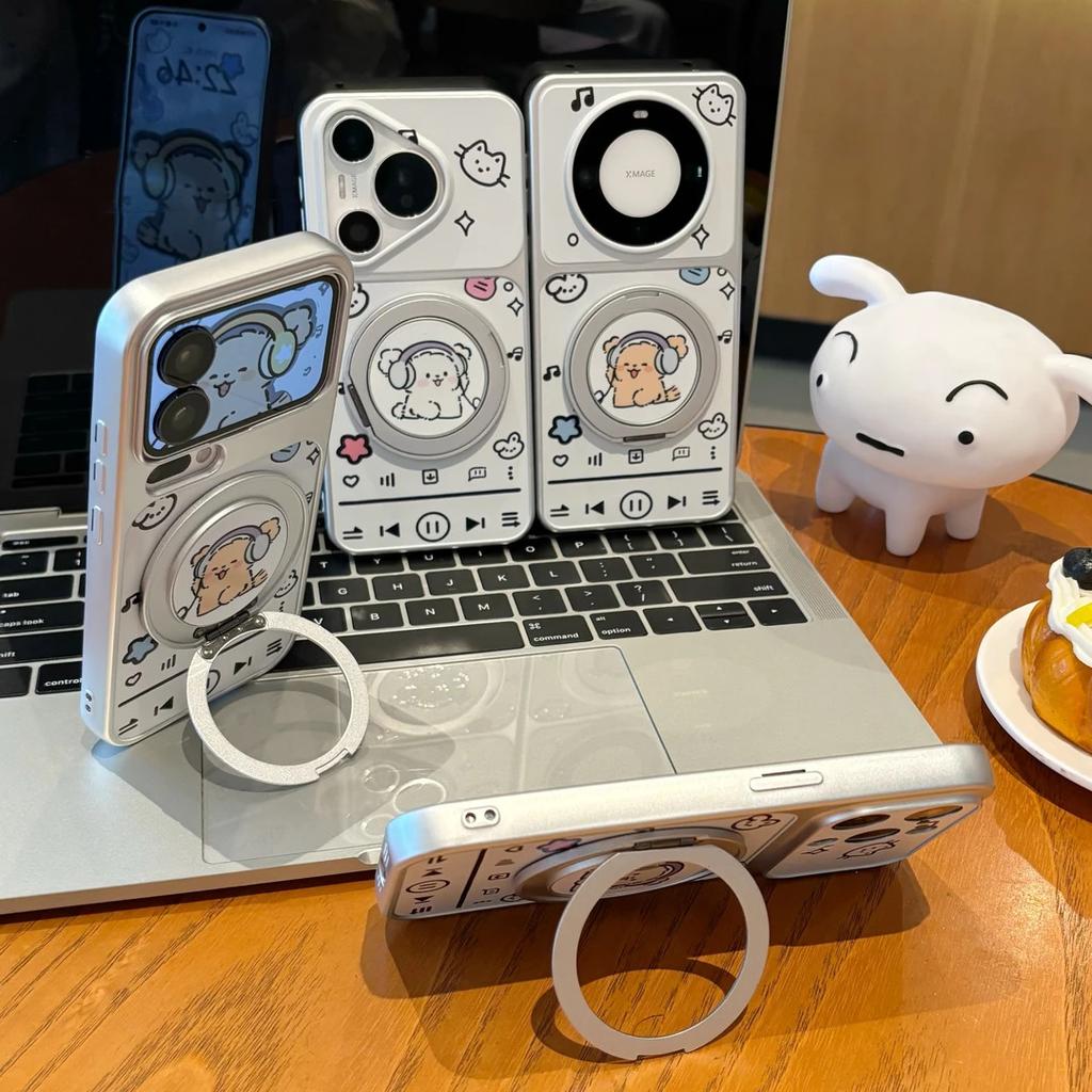 Headphones Puppy Rotating Bracket Apple 17 Large Windows Mobile Phone Case iPhone16/15/14 Electroplating 13 Cute 12
