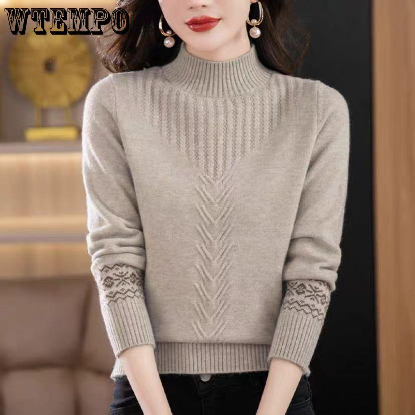 Half Turtleneck Cashmere Sweater Solid-color Long-sleeved Knitted Sweater for Women Casual Thickened Knitwear and Loose Solid-color Pullover