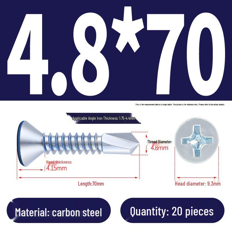 Phillips Flat Head Blue Zinc Plated Stainless Steel Self-Drilling & Self-Tapping Screws M3.9-M5.5