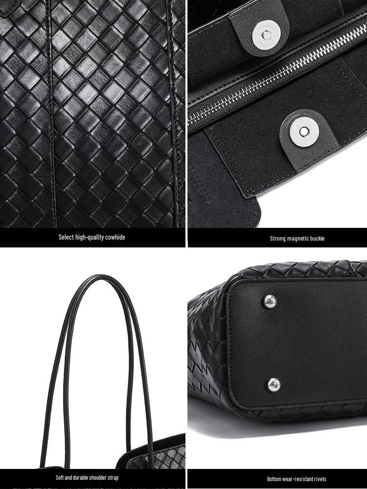 High-End Genuine Leather Women's Woven Tote Bag - Large Capacity, Versatile Cowhide Handbag