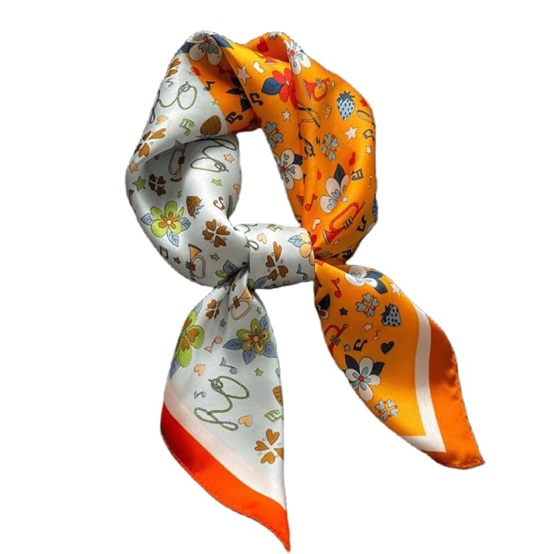 

[KOUMAKI] scarf ladies cat pattern cat print bandana shawl neckerchief 70×70cm silk style Stylish mother s day square How to roll bag decoration hair