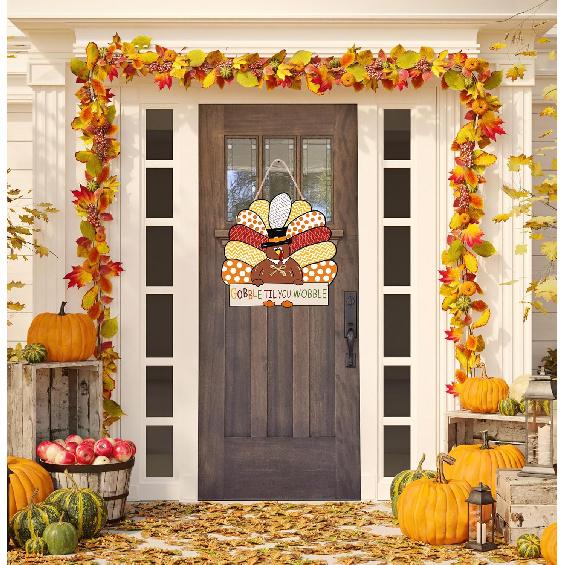 CYNOSA Thanksgiving Wreath for Front Door Turkey Door Hanger Gobble Sign Thanksgiving Turkey Outside Door Decorations