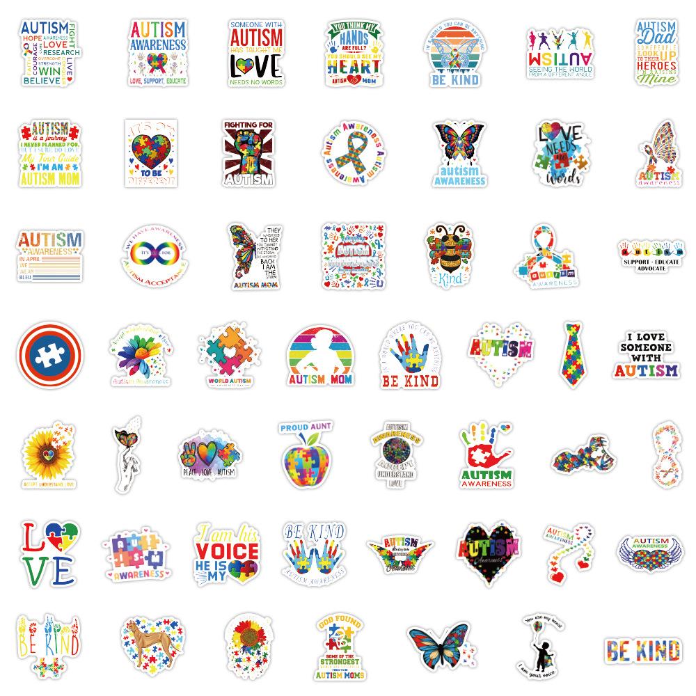 100 Autism Stickers Autism Awareness Suitcase Laptop Waterproof Stickers