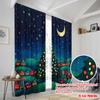 2pcs,2D Plane Printing Popular Curtain Panels Christmas Tree Village Night Polyester (without Rod) Versatile All Perfect for