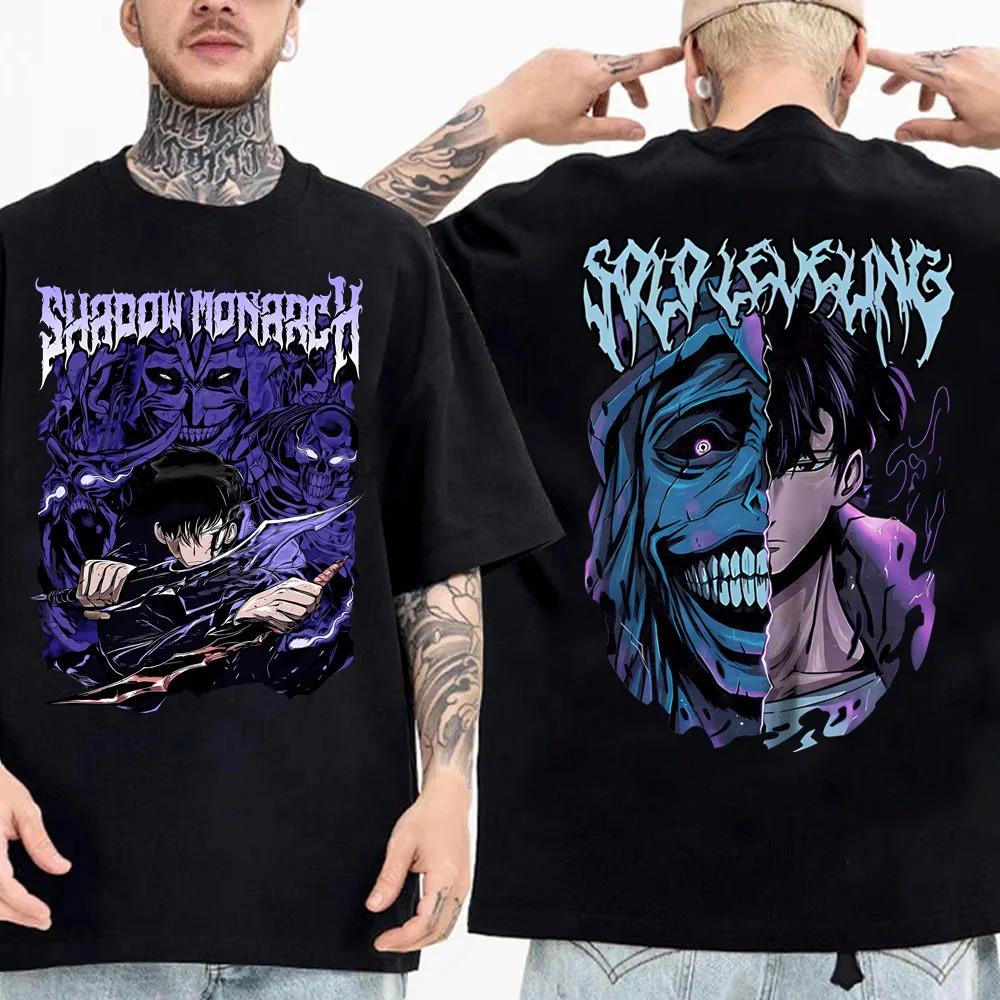 High Quality Soft Tshirt Japanese Anime Solo Leveling T Shirt Men Sung Jinwoo Cartoon Graphic Tees Harajuku Short Sleeve