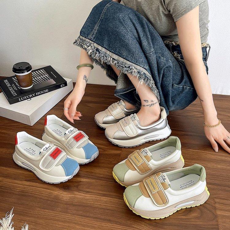 Thick-soled heightening single shoes women's spring 2025 new heightening breathable Velcro sports and leisure shoes nis versatile