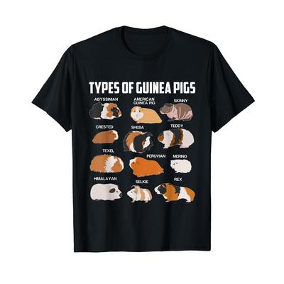 Guinea Pig Breeds Chart T-Shirt Types Of Guinea Pigs Owner Gift Graphic Tee for Men
