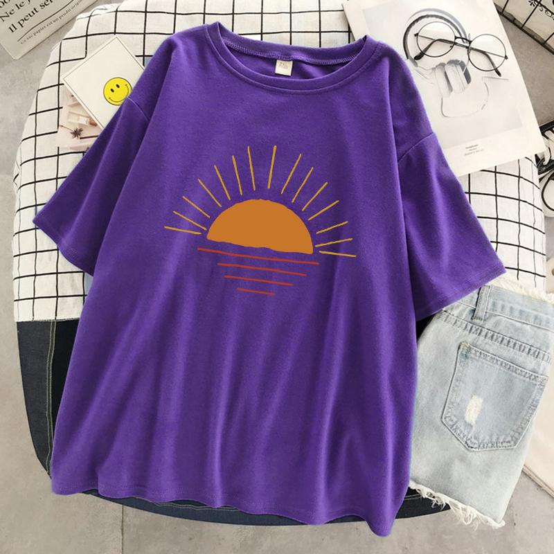 Sunset On The Coastline Printed Women T-Shirts Street Cotton Kawaii Short Sleeve Fashion Oversized Tops Loose Sports T Shirt
